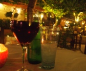 red wine at an outdoor cafe in Crete