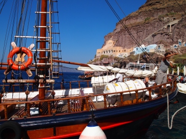 a traditional boat in Santorini