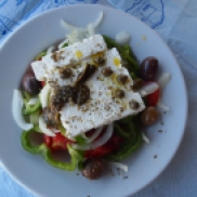 Greek salad with feta, olives, onions & tomatoes