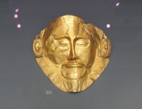 the Mask of Agamemnon, unearthed at Mycenae, along with bronze daggers and intricate representations of the hunt